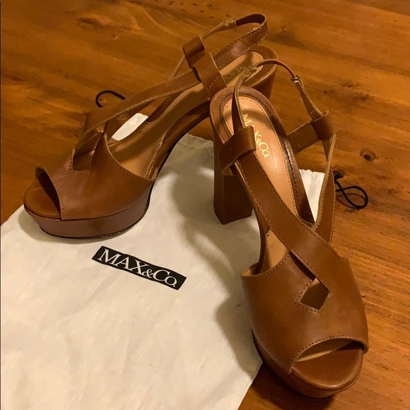 Max & Co brown leather chunky heels - Picture 1 of 3